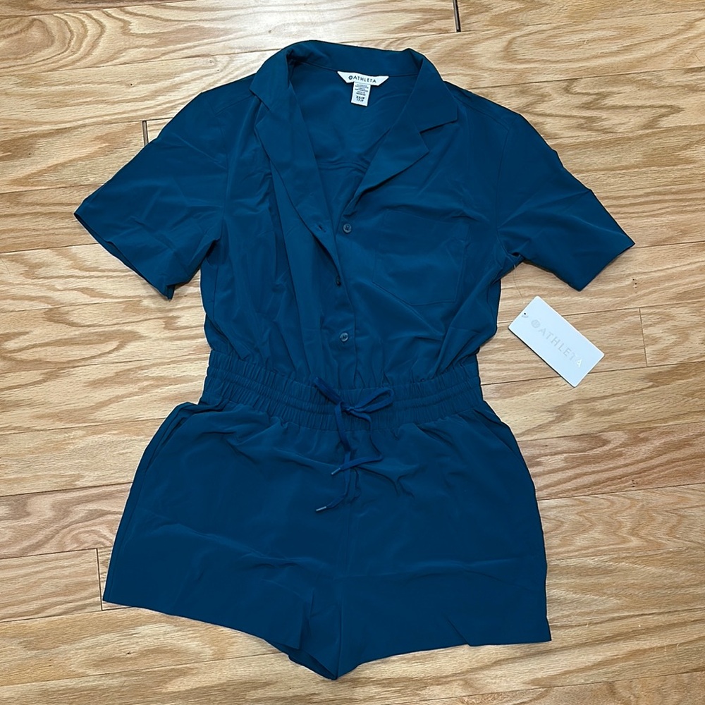 Athleta Blue Short Sleeve Avenue Romper